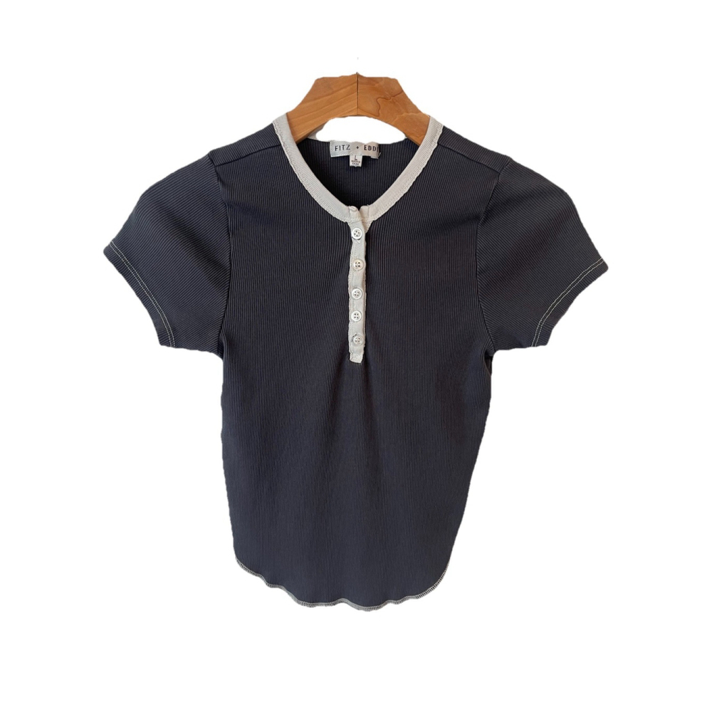 Fitz + Eddi Henley Shirt Womens Juniors Size Large Gray Ribbed Top